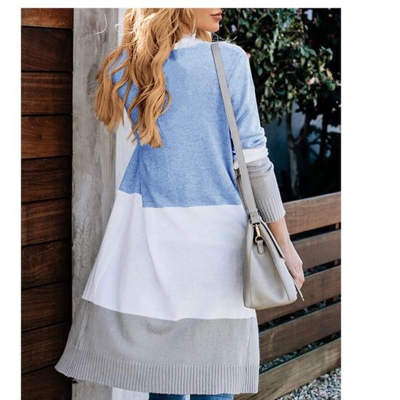 Women’s Boho Open Front Cardigan Colorblock Long Sleeve Loose Knit Lightweight - Picture 5 of 12